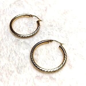 Vintage Sterling Silver Notched 1" Hoop Pierced Earrings - .925/Thailand